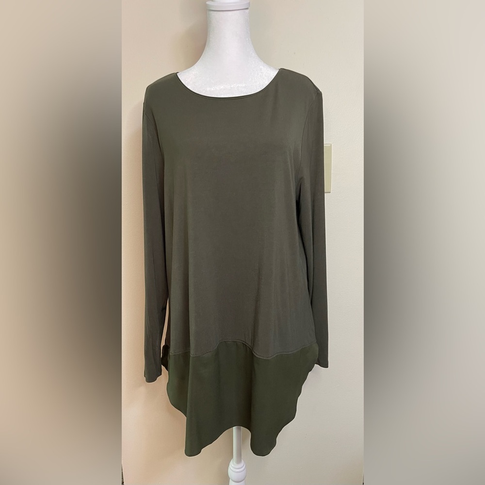 Ann Taylor Long Sleeve Tunic Shirt Blouse Olive Green Sz Large